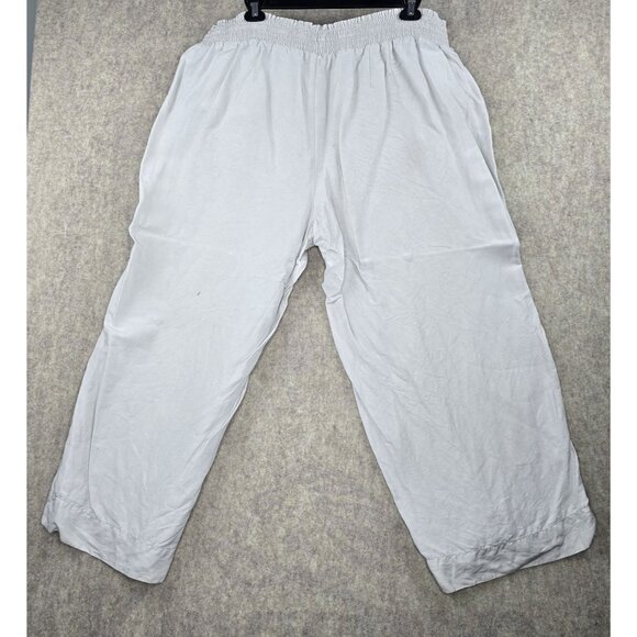 Lane Bryant Elastic-Waist Cotton Linen Wide-Leg Pants Size 26/28 Cream color - Picture 2 of 8